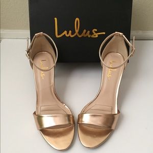 Lulu’s Lover Rose Gold Ankle Strap Heels